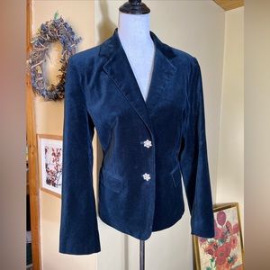 JUDITH HART Size 14 Green Velvet Blazer 2 Rhinestone Buttons Holiday Cotton $139